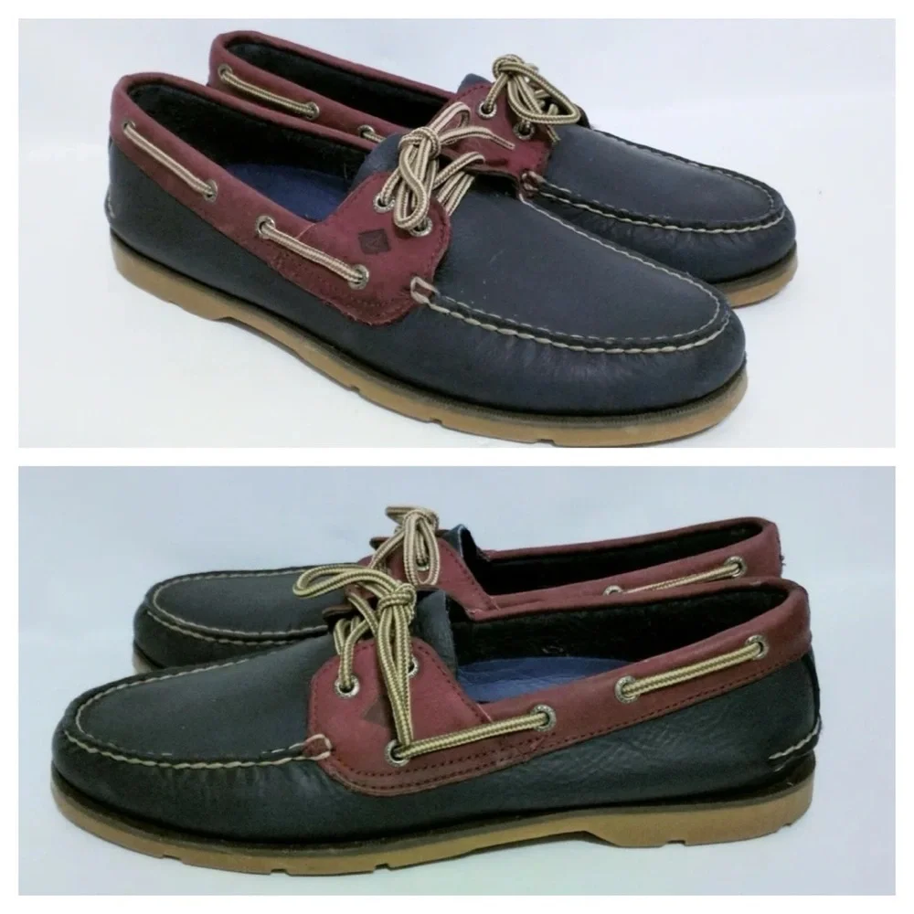 SPERRY Top-Sider Two Tone Red & Navy Blue Leather Boat Shoes